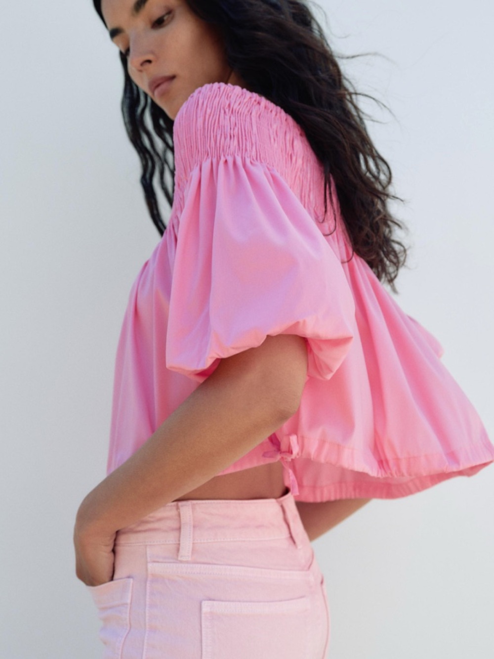 Zara Pink Off-Shoulder Crop Top